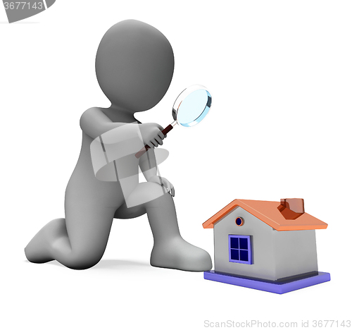 Image of House Character Shows Inspect Surveying Searching Or Looking For