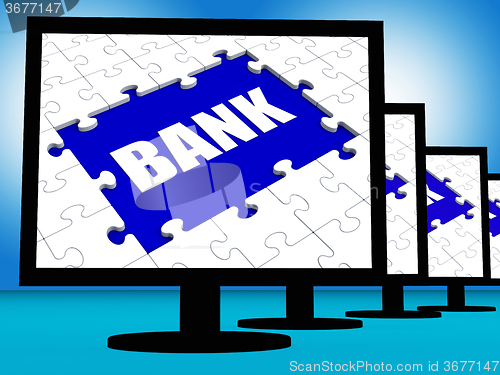 Image of Bank On Monitors Shows Online Or Electronic Internet Banking