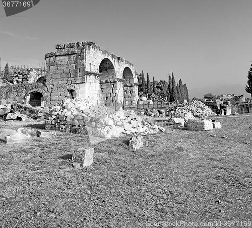 Image of history pamukkale    old construction in asia turkey the column 