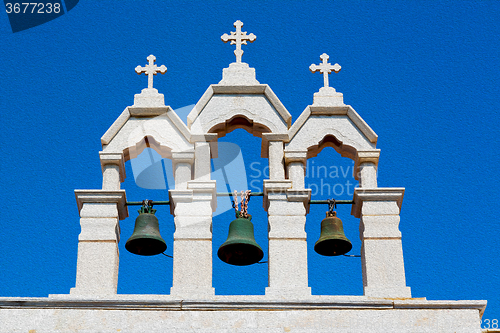 Image of  mykonos old   architecture    white background  cross  in santo