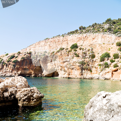 Image of asia in thurkey antalya lycia way water rocks and sky near the n