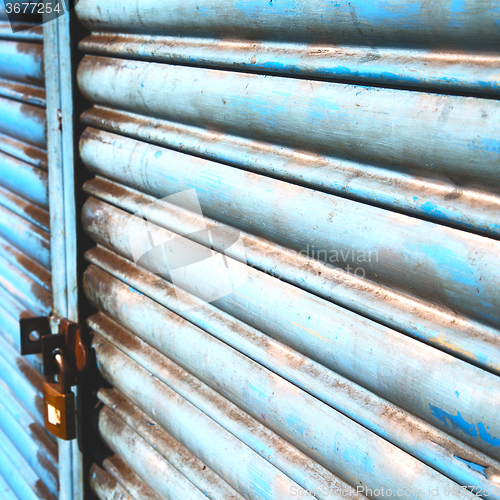 Image of blue abstract metal in englan london railing steel and backgroun