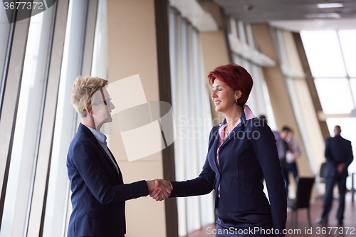 Image of business womans make deal and handshake