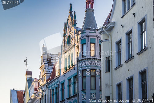 Image of Narrow street in the Old Town of Tallinn with colorful facades