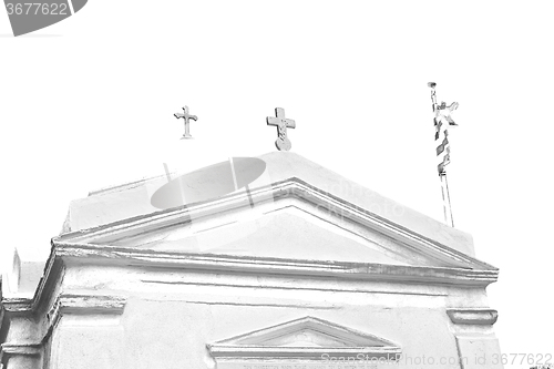 Image of  mykonos old   architecture    white background  cross  in santo