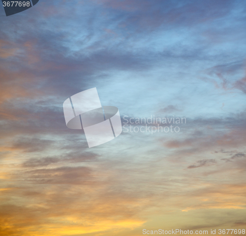 Image of light  the sunrise in  colored sky white soft clouds and abstrac