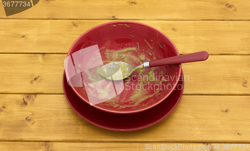 Image of Empty soup bowl with remainder of soup