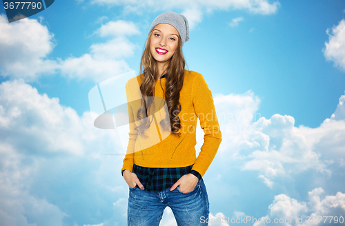 Image of happy young woman or teen girl in casual clothes