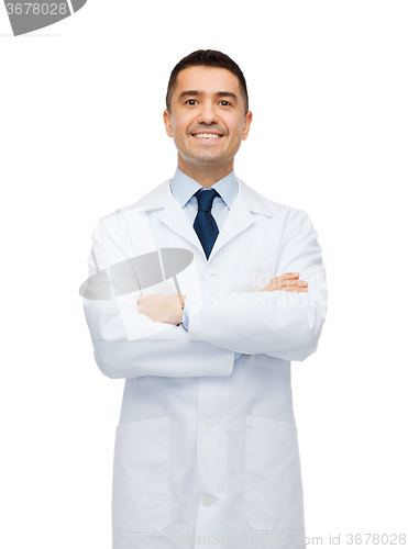 Image of smiling male doctor in white coat