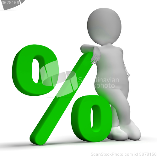 Image of Percent Sign With 3d Man Showing Percentage Or Investment