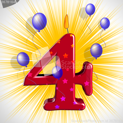 Image of Number Four Party Means Wax Cake Candle Or Birthday Candle