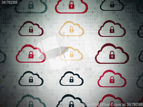 Image of Cloud networking concept: Cloud With Padlock icons on Digital Paper background
