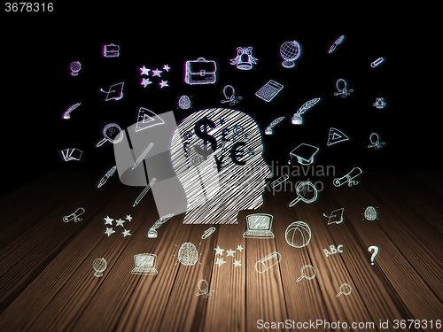 Image of Education concept: Head With Finance Symbol in grunge dark room