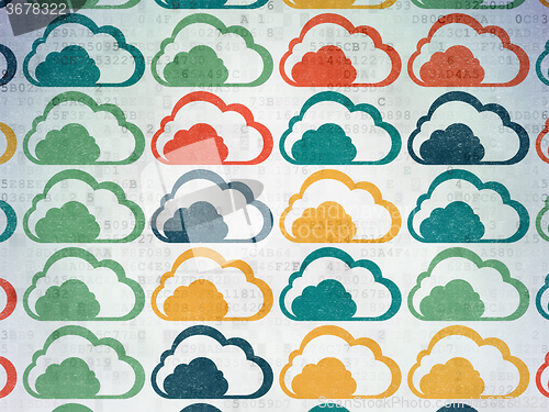 Image of Cloud networking concept: Cloud icons on Digital Paper background