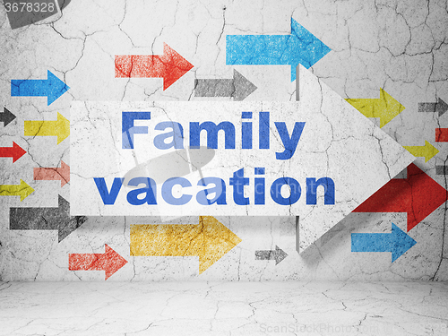 Image of Travel concept: arrow with Family Vacation on grunge wall background