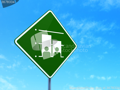 Image of Politics concept: Election on road sign background