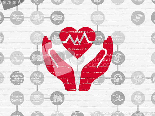 Image of Insurance concept: Heart And Palm on wall background