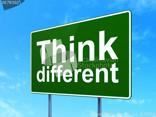 Image of Education concept: Think Different on road sign background
