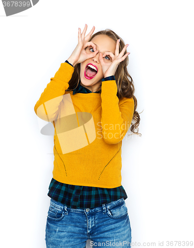 Image of happy young woman or teen girl having fun