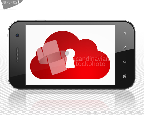 Image of Cloud computing concept: Smartphone with Cloud With Keyhole on display