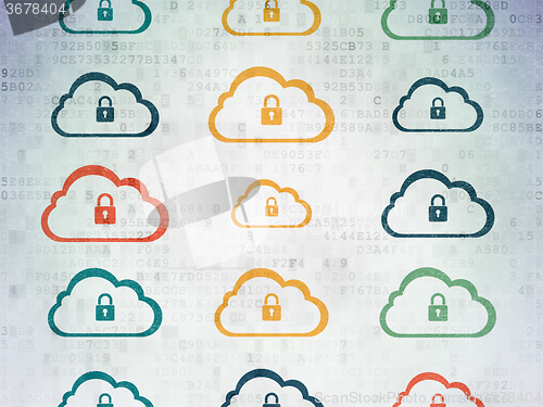 Image of Cloud networking concept: Cloud With Padlock icons on Digital Paper background