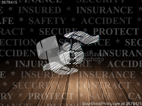 Image of Insurance concept: Family And Palm in grunge dark room