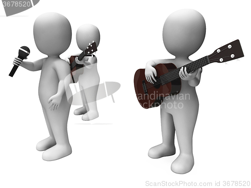 Image of Singer And Guitar Players Shows Stage Band Concerts Or Performin