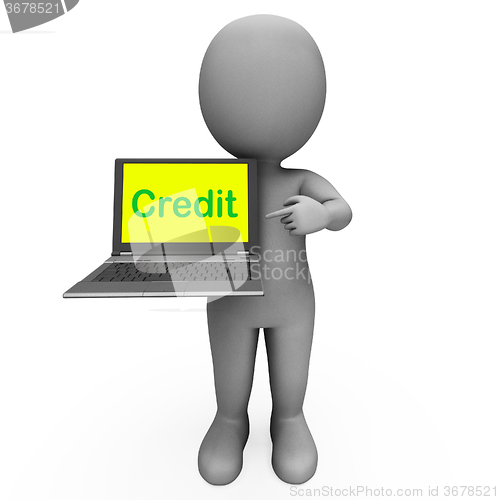 Image of Credit Laptop Character Shows Financing Or Loans For Purchasing