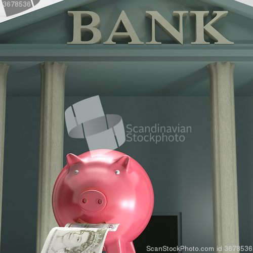 Image of Piggybank On Bank Shows Secure Savings