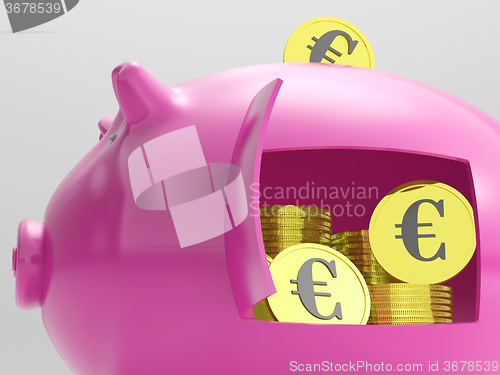 Image of Euros In Piggy Shows Currency And Investment