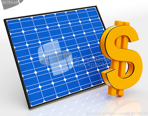 Image of Solar Panel And Dollar Sign Shows Saving Money