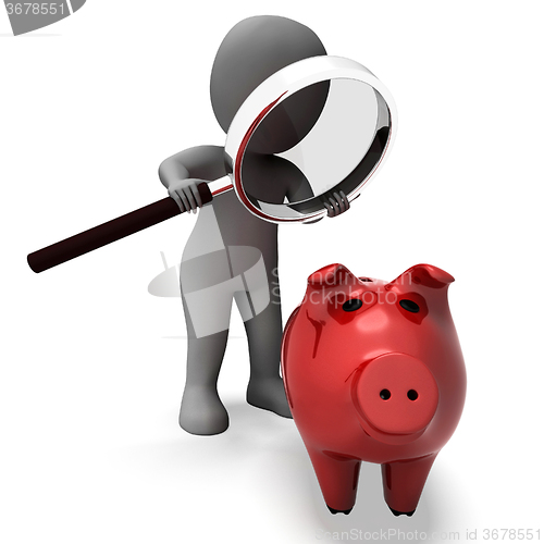 Image of Piggy Bank And Character Shows Savings Finances And Banking