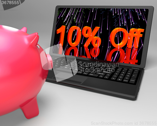 Image of Ten Percent Off On Laptop Showing Reduced Prices