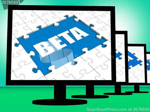 Image of Beta On Monitors Shows Testing Software Or Internet Development