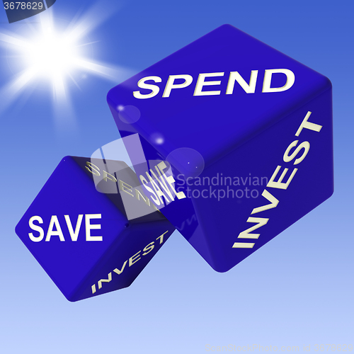 Image of Spend, Save, Invest Dice Showing Budgeting 