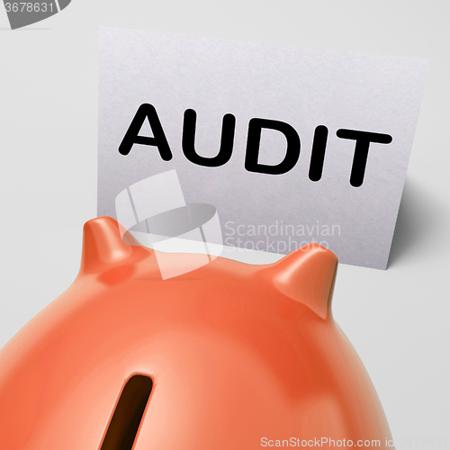 Image of Audit Piggy Bank Shows Inspect Analyze And Verify