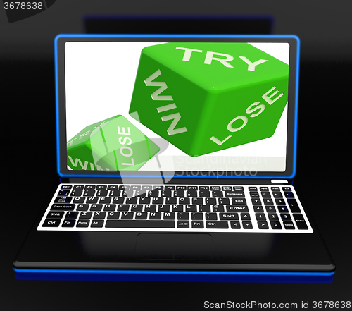 Image of Win, Try, Lose Dices On Laptop Shows Gambling