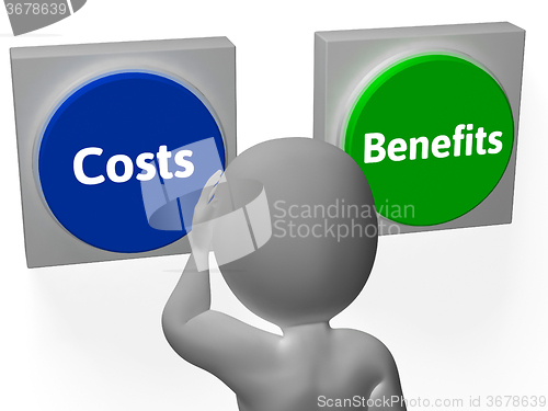 Image of Costs Benefits Buttons Show Value And Analysis