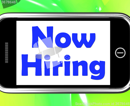 Image of Now Hiring On Phone Shows Recruitment Online Hire Jobs