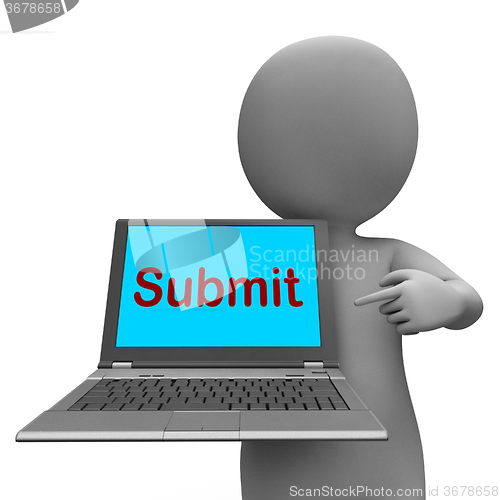 Image of Submit Laptop Shows Submitting Submission Or Internet