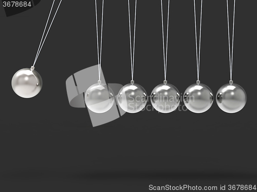 Image of Six Silver Newtons Cradle Shows Blank Spheres Copyspace For 6 Le