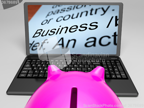 Image of Business Definitions On Laptop Shows Monetary Transactions