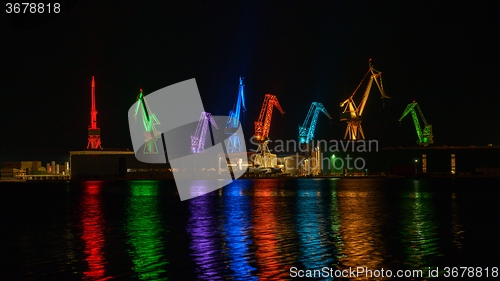 Image of Industrial cargo cranes in the dock