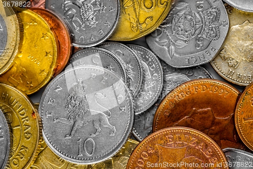 Image of Collection of various international coins closeup