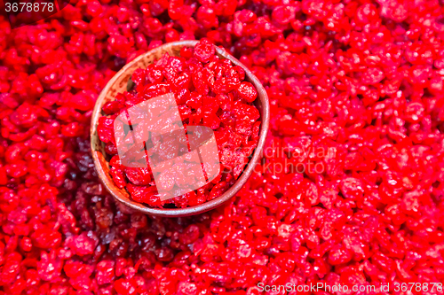 Image of Scoop of dry cranberries.