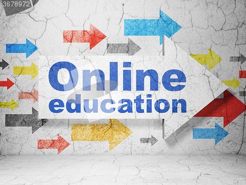 Image of Learning concept: arrow with Online Education on grunge wall background
