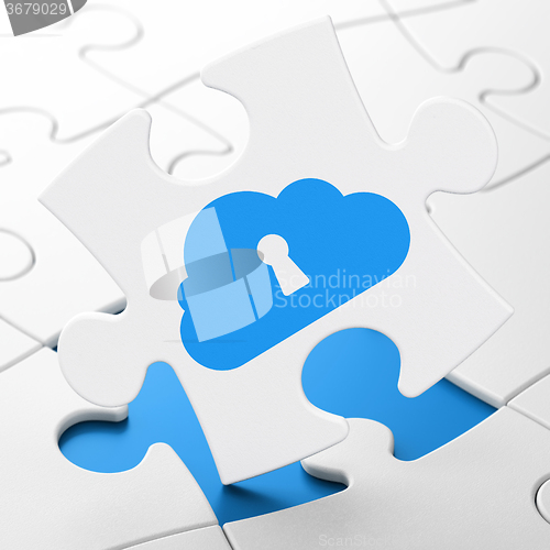 Image of Cloud networking concept: Cloud With Keyhole on puzzle background