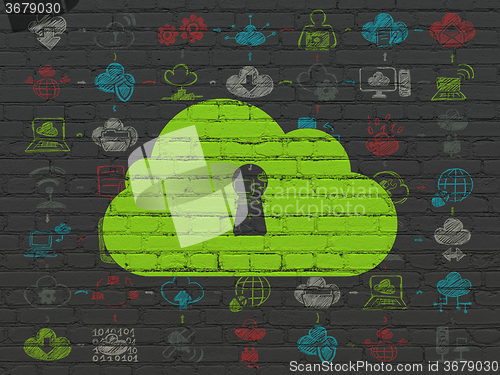 Image of Cloud computing concept: Cloud With Keyhole on wall background