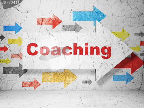 Image of Studying concept: arrow with Coaching on grunge wall background