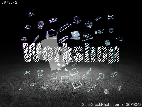 Image of Education concept: Workshop in grunge dark room